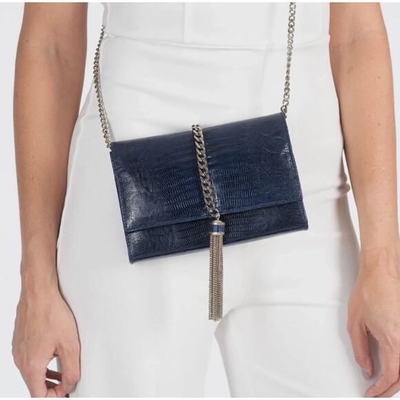 Rare Santesteban Italy Navy Croc Lizard Sterling Silver Convertible Crossbody - Picture 4 of 8